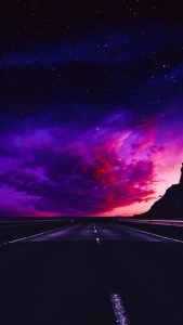 Cloudy Starry Sky Road iPhone Wallpaper HD