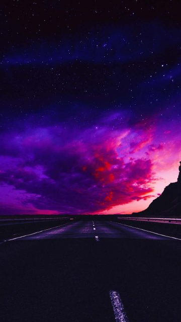 Cloudy Starry Sky Road iPhone Wallpaper HD