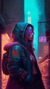 Hoodie Girl Cyberpunk iPhone Wallpaper HD