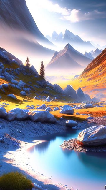 Mountains Scene Digital Art iPhone Wallpaper HD