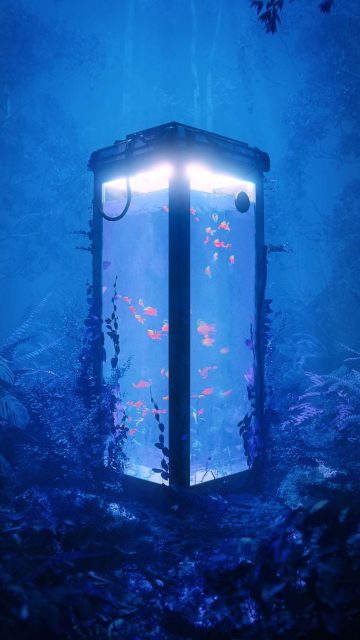 Phonebooth Aquarium iPhone Wallpaper HD