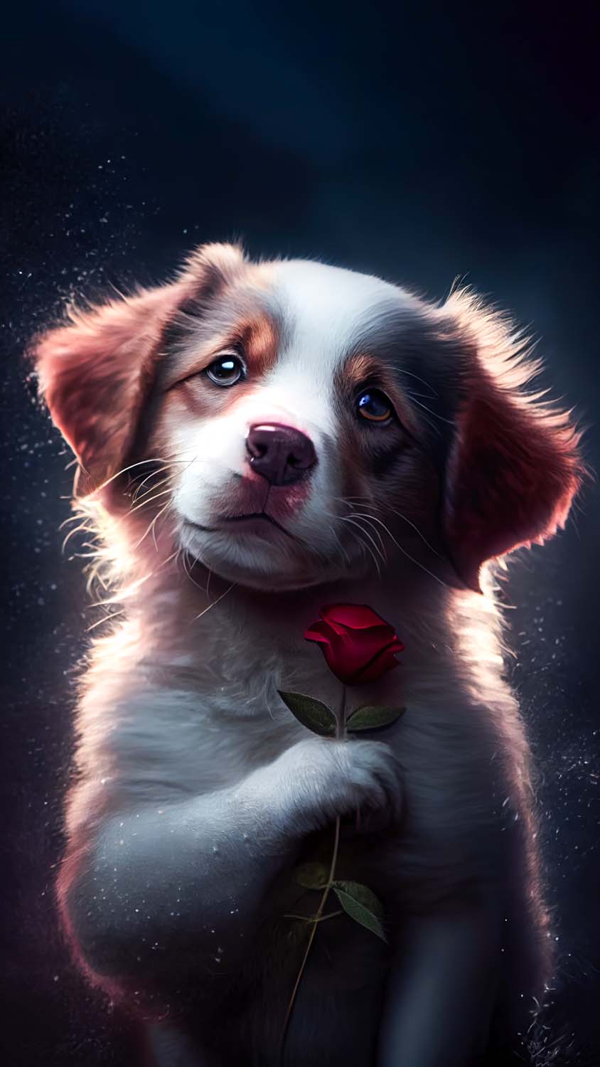 Puppy with Rose iPhone Wallpaper HD