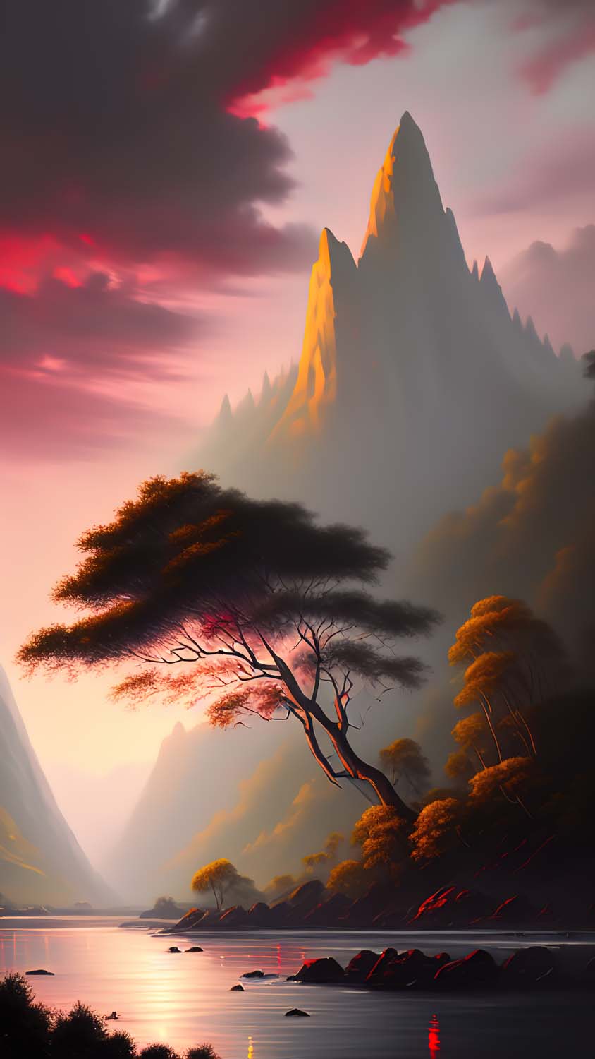 River Mountain Art iPhone Wallpaper HD