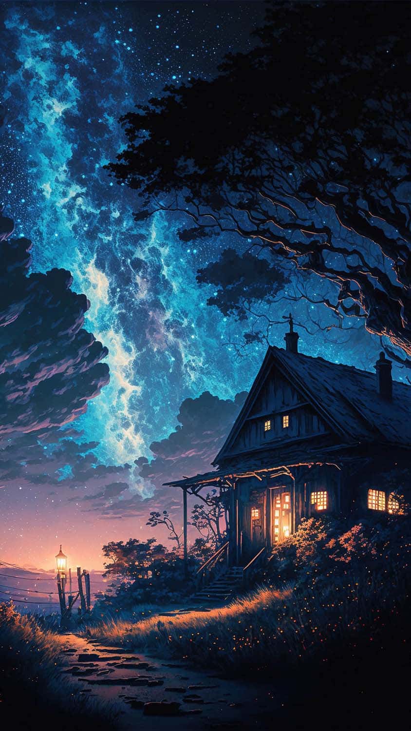 Starry Night House iPhone Wallpaper HD