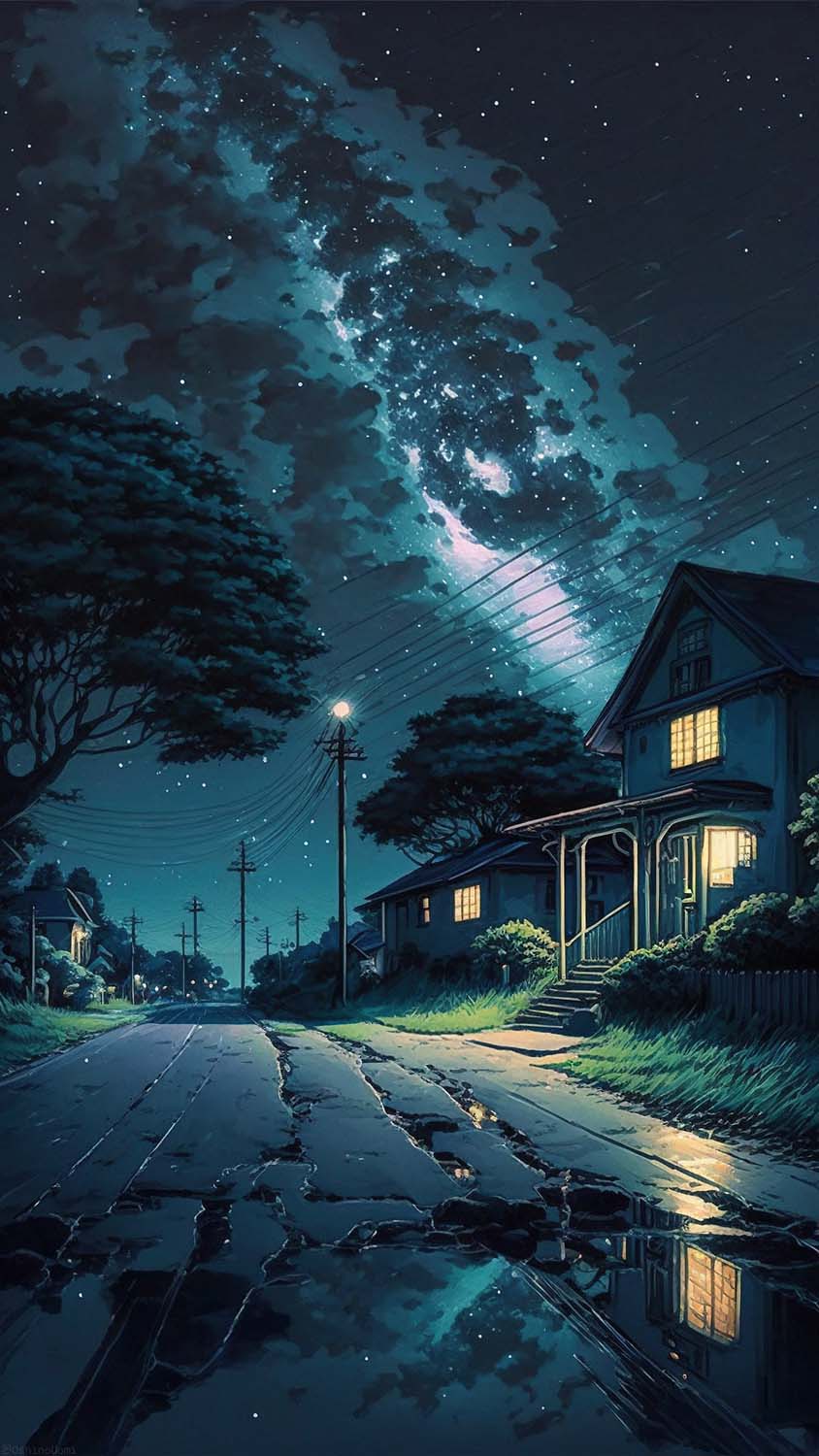 Starry Night Street iPhone Wallpaper HD