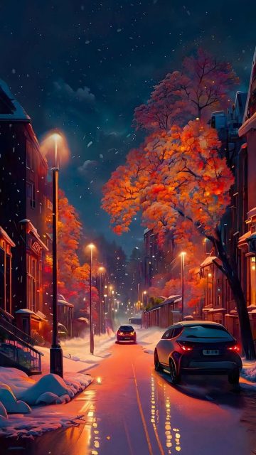 Winter Night Street Lights iPhone Wallpaper HD