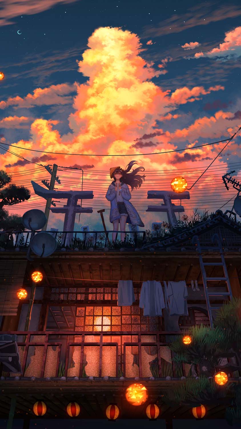 Anime Girl and Sky iPhone Wallpaper HD