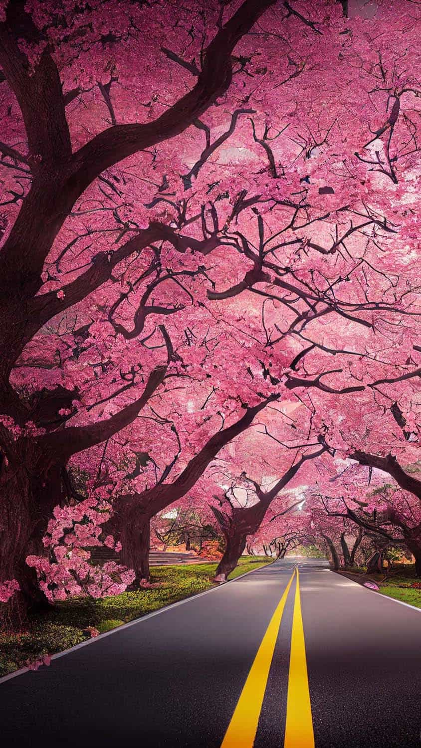 Cherry Blossom Road iPhone Wallpaper HD