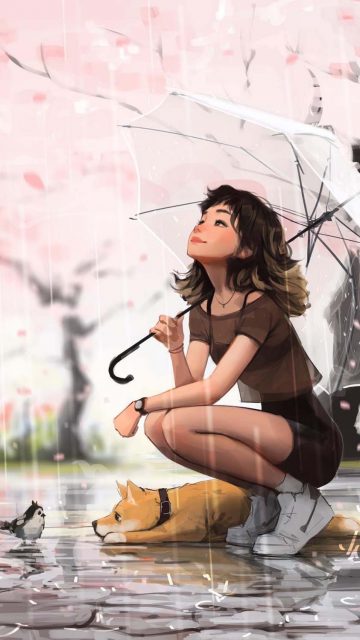 Girl Feeling the Rain iPhone Wallpaper HD