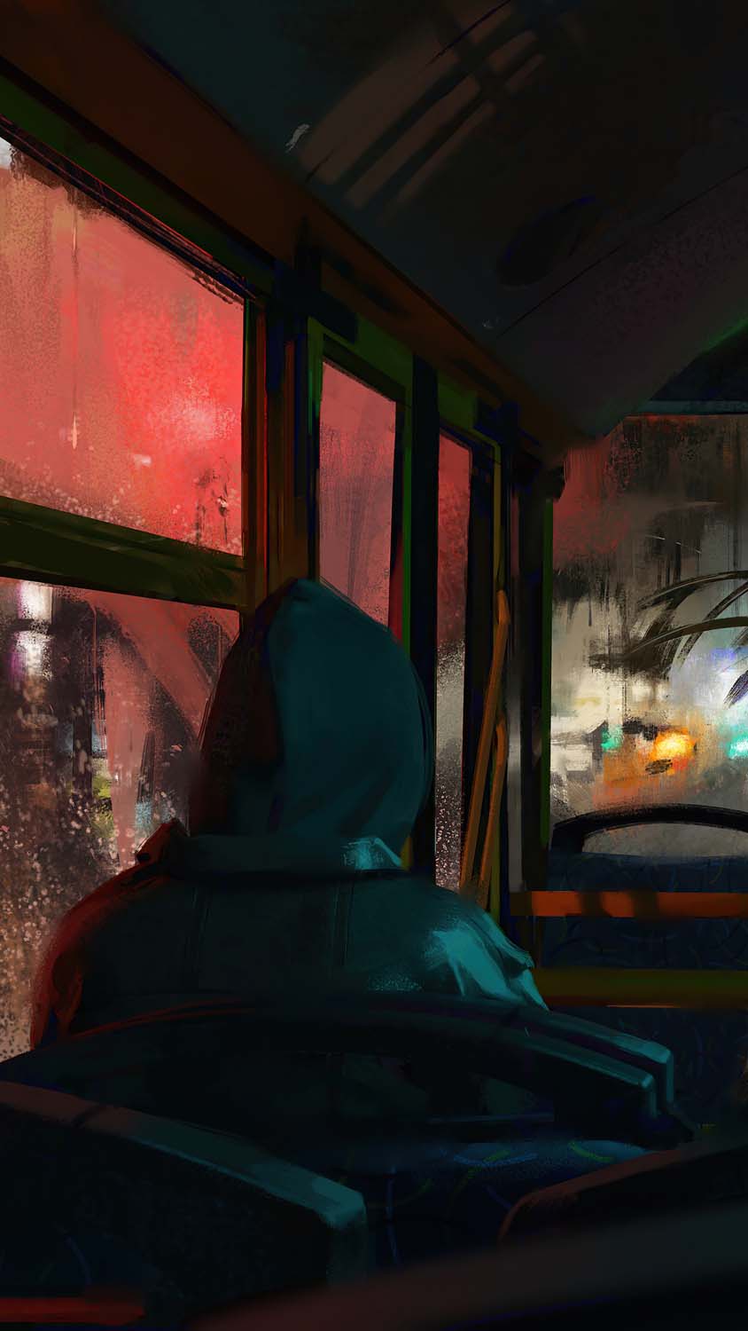 Hoodie Men in Rainy Bus iPhone Wallpaper HD