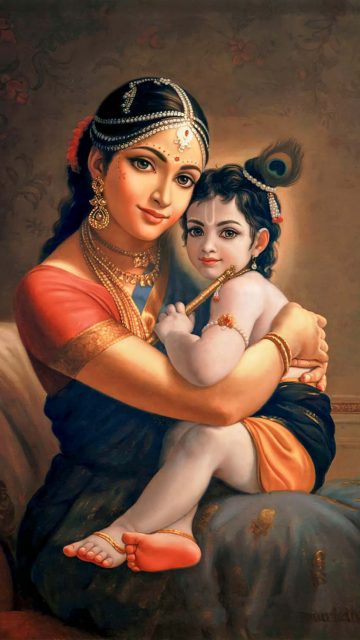 Krishna with Mother Janki iPhone Wallpaper HD