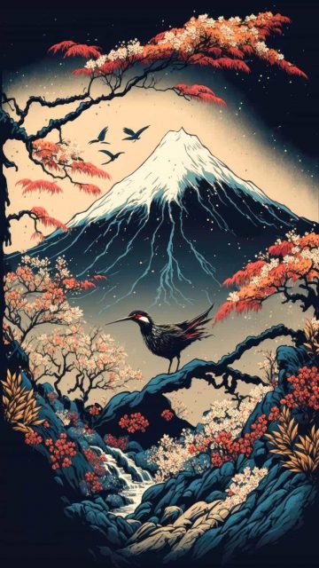 Mount Fuji Artwork iPhone Wallpaper HD