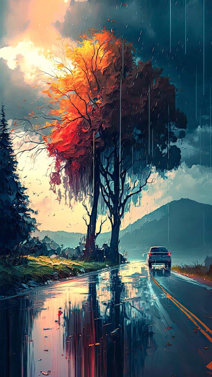 rainy road wallpaper