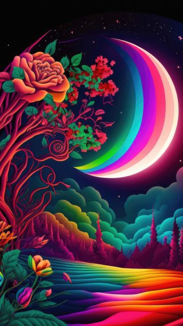 Rainbow Colours Moon iPhone Wallpaper HD
