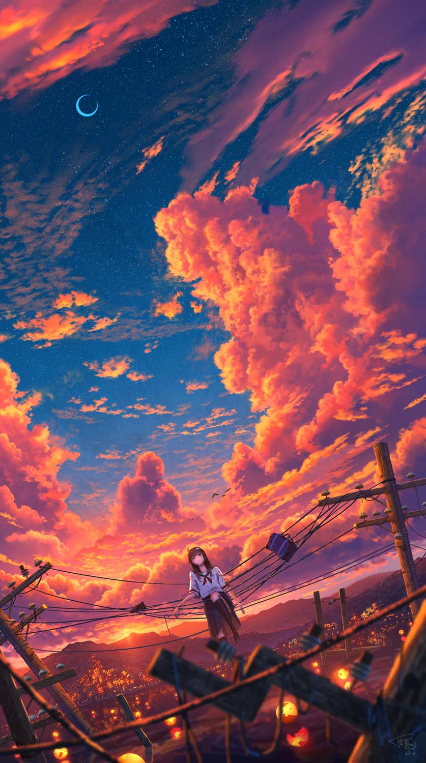 Sunset Clouds Anime iPhone Wallpaper HD