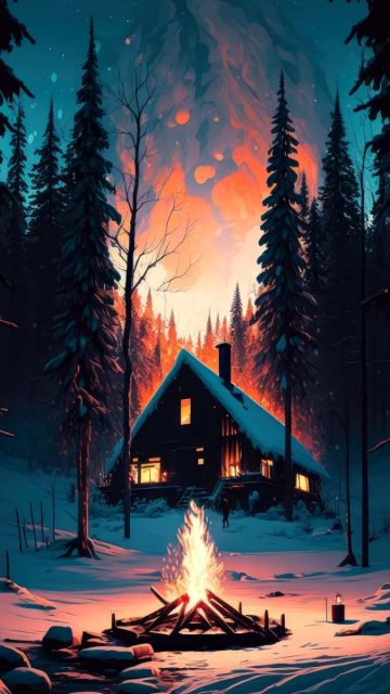 Winter Home Camp Fire iPhone Wallpaper HD