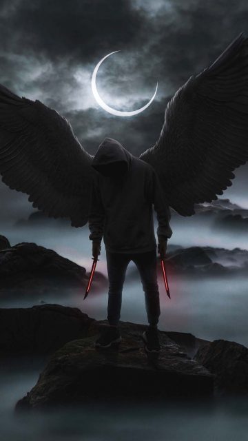 Angel Hoodie boy moon night dark iPhone Wallpaper HD