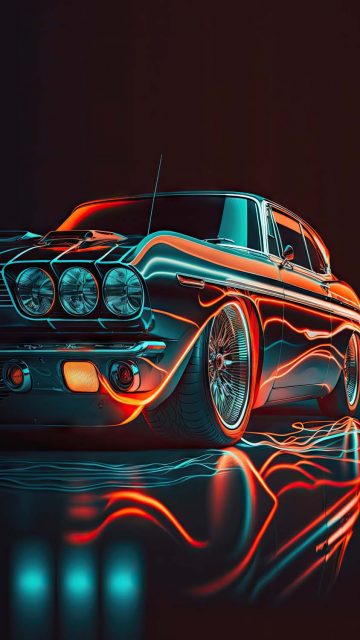 Classic Muscle Car Neon iPhone Wallpaper HD