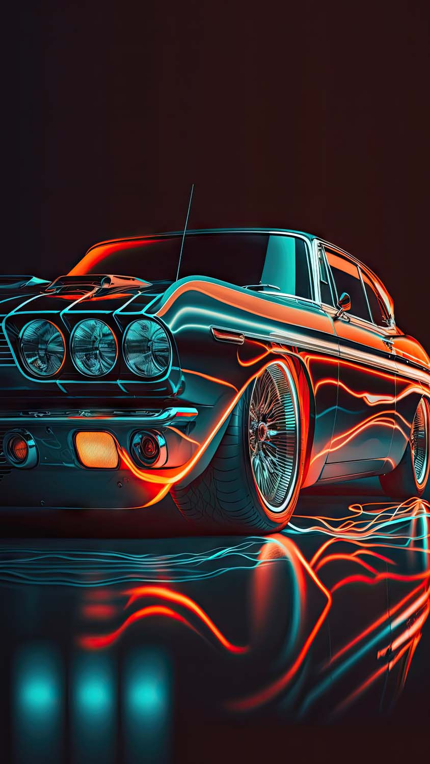 Muscle Car Vintage Retrowave Sunset Neon 4K Wallpaper iPhone HD Phone 4500f