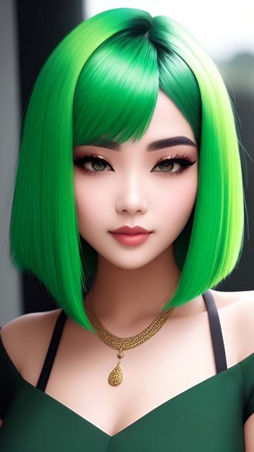 Fashion Girl Green Hairstyle iPhone Wallpaper HD