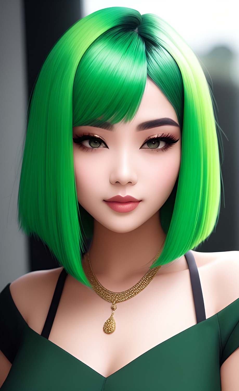 Fashion Girl Green Hairstyle iPhone Wallpaper HD