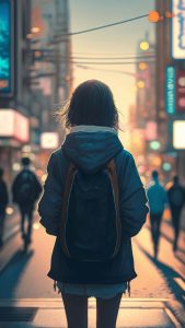 Girl in City iPhone Wallpaper HD