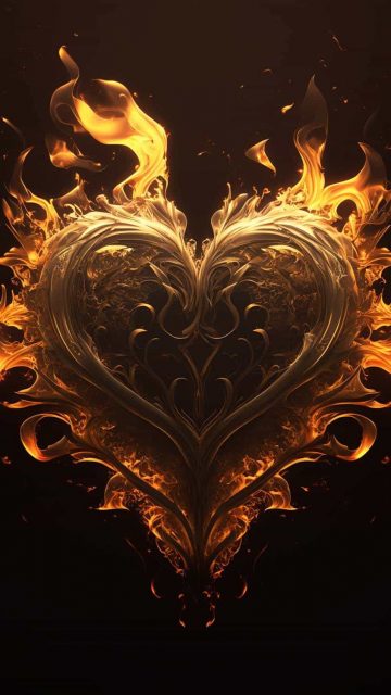 Golden Fire Heart iPhone Wallpaper HD