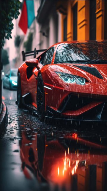 Lamborghini Wet Road Reflection iPhone Wallpaper HD