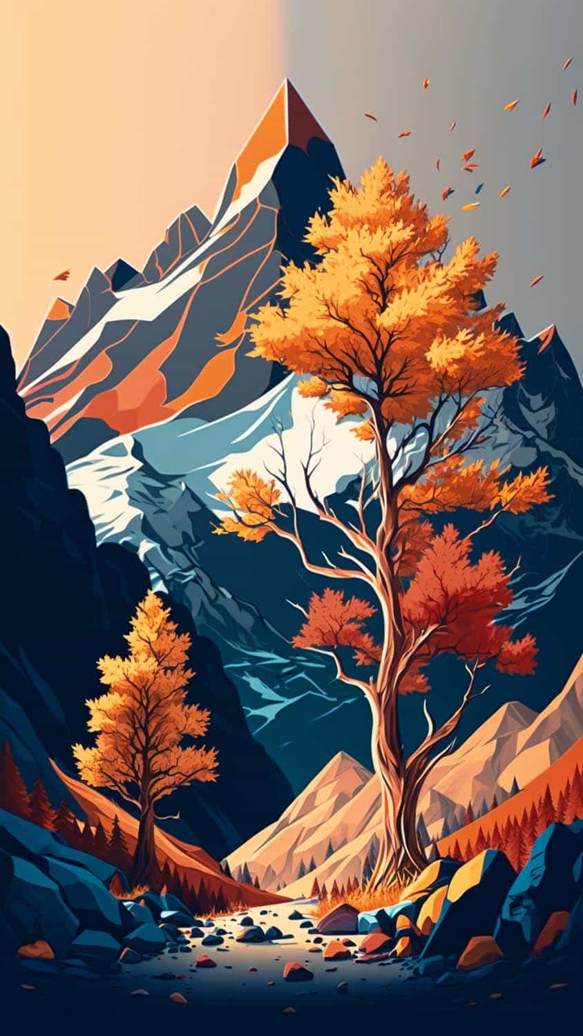 Mountain Tree Scenery Digital Art iPhone Wallpaper HD