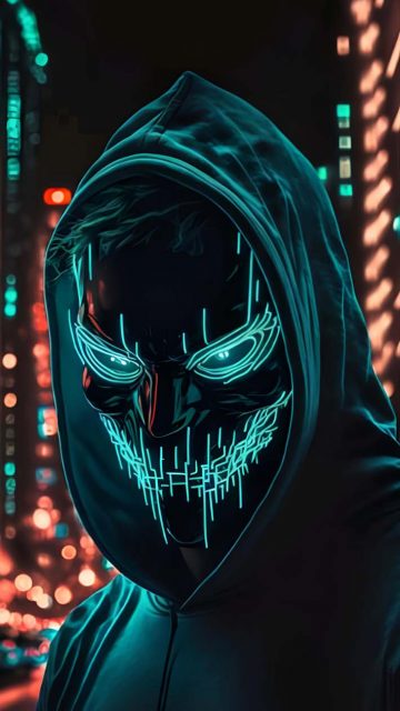 Neon Face Man in Hoodie iPhone Wallpaper HD