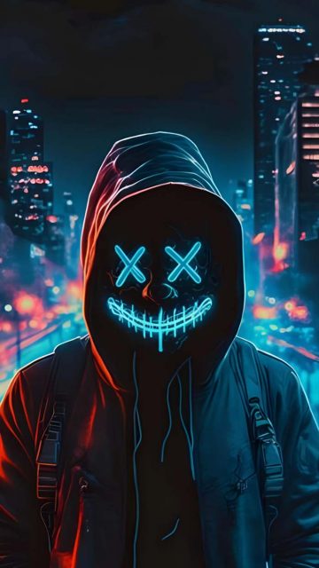 Neon Ghost Mask Hoodie iPhone Wallpaper HD