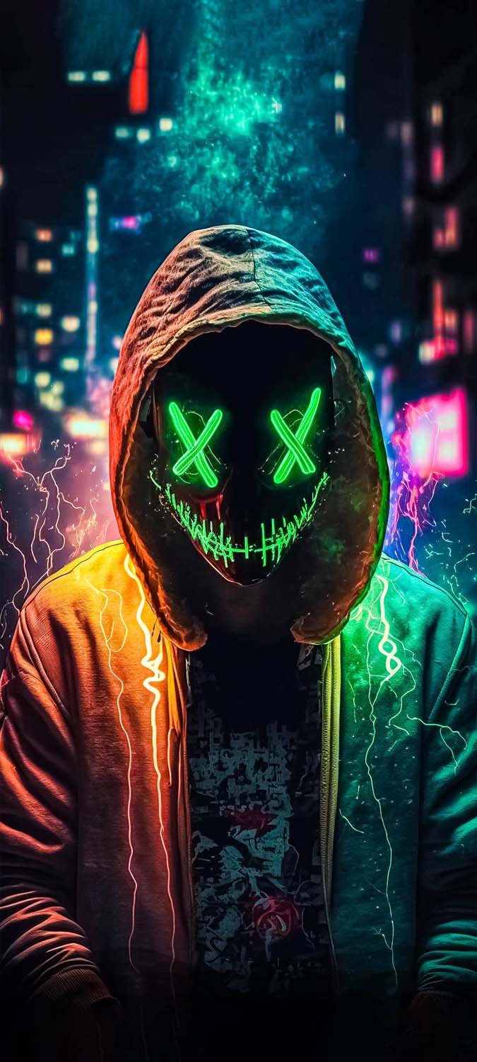 Download Neon Mask Guy With Green Smoke, Neon, Mask, Guy, Green, Smoke  Wallpaper in 2880x1800 Resolution