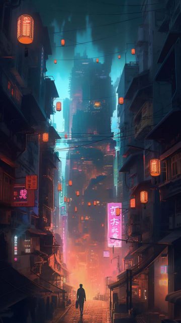 Night Streets Cyberpunk iPhone Wallpaper HD