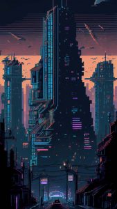 Pixel City Cyberpunk iPhone Wallpaper HD