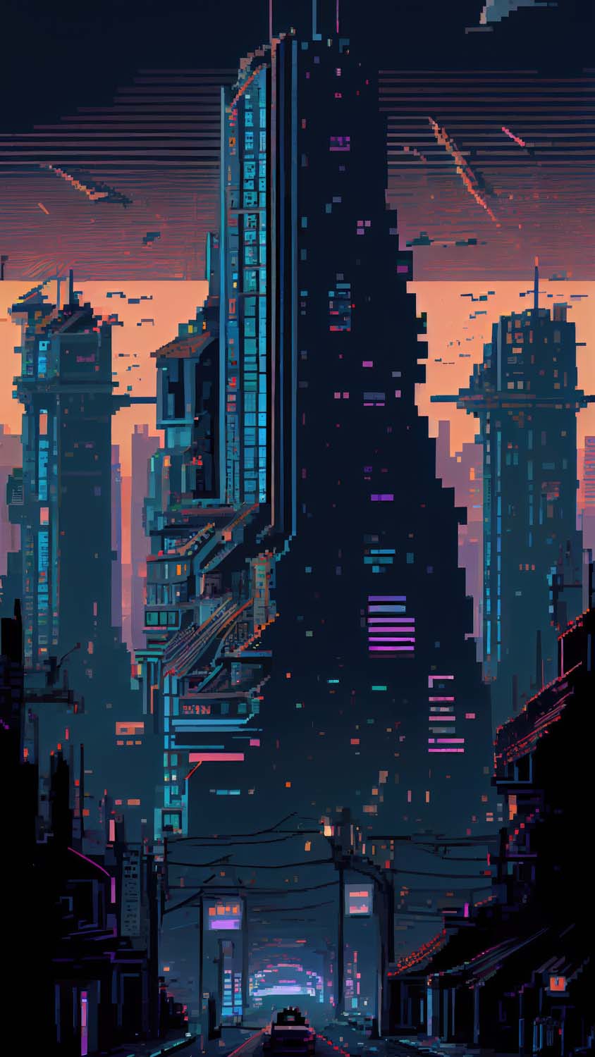 Pixel City Cyberpunk iPhone Wallpaper HD