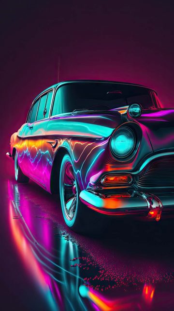 Retro Neon 80s Car iPhone Wallpaper HD