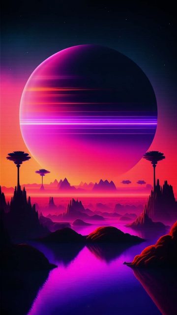 Retrowave Planet iPhone Wallpaper HD