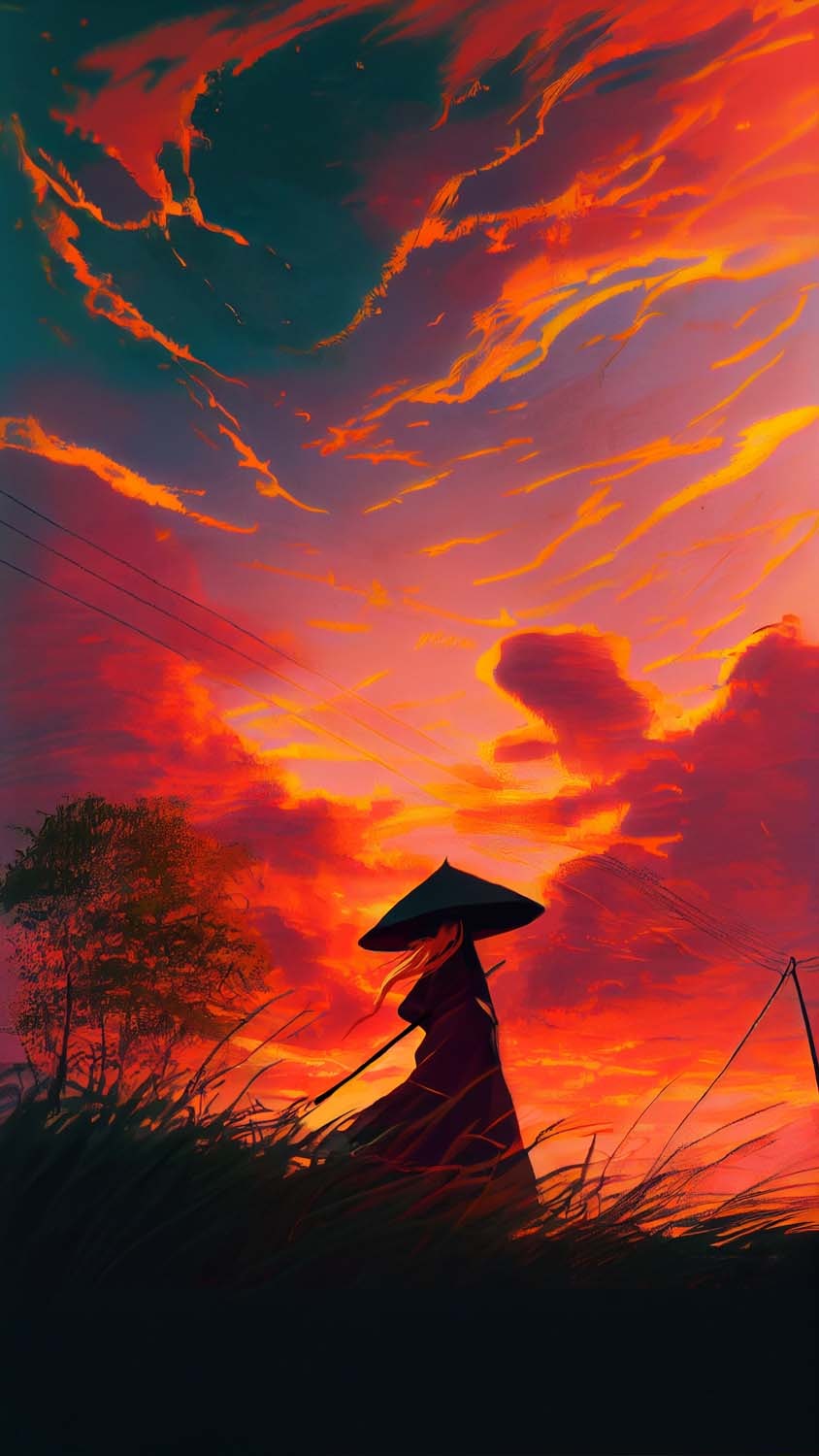 Samurai Sunset Sky iPhone Wallpaper HD
