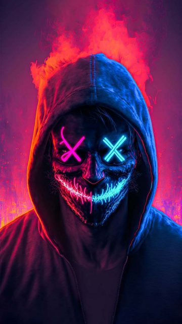 Scary Neon Mask Guy in Hoodie iPhone Wallpaper HD