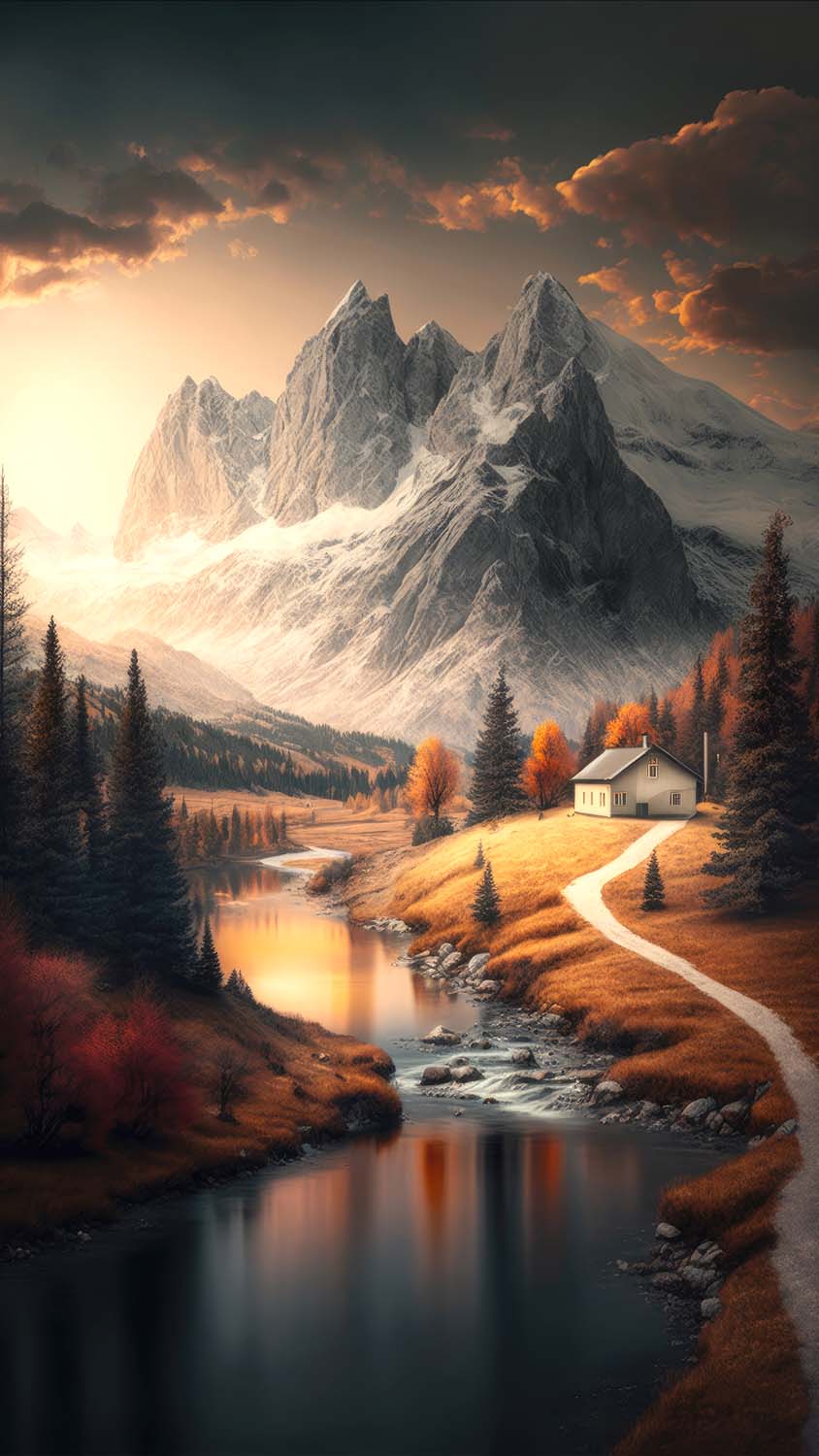Scenic View Mountain House Nature iPhone Wallpaper HD