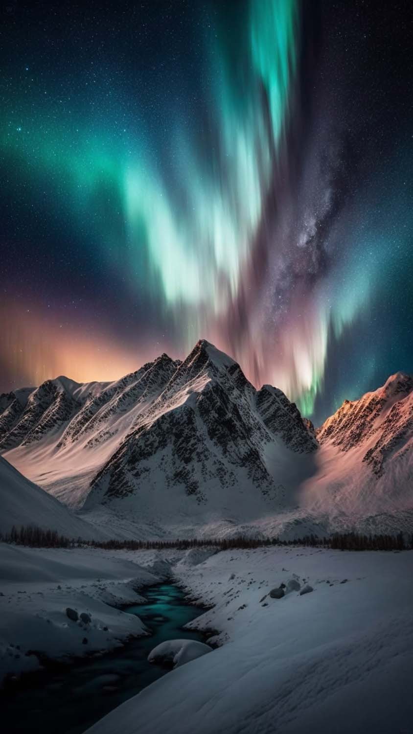 Snow Tops Northern Lights iPhone Wallpaper HD