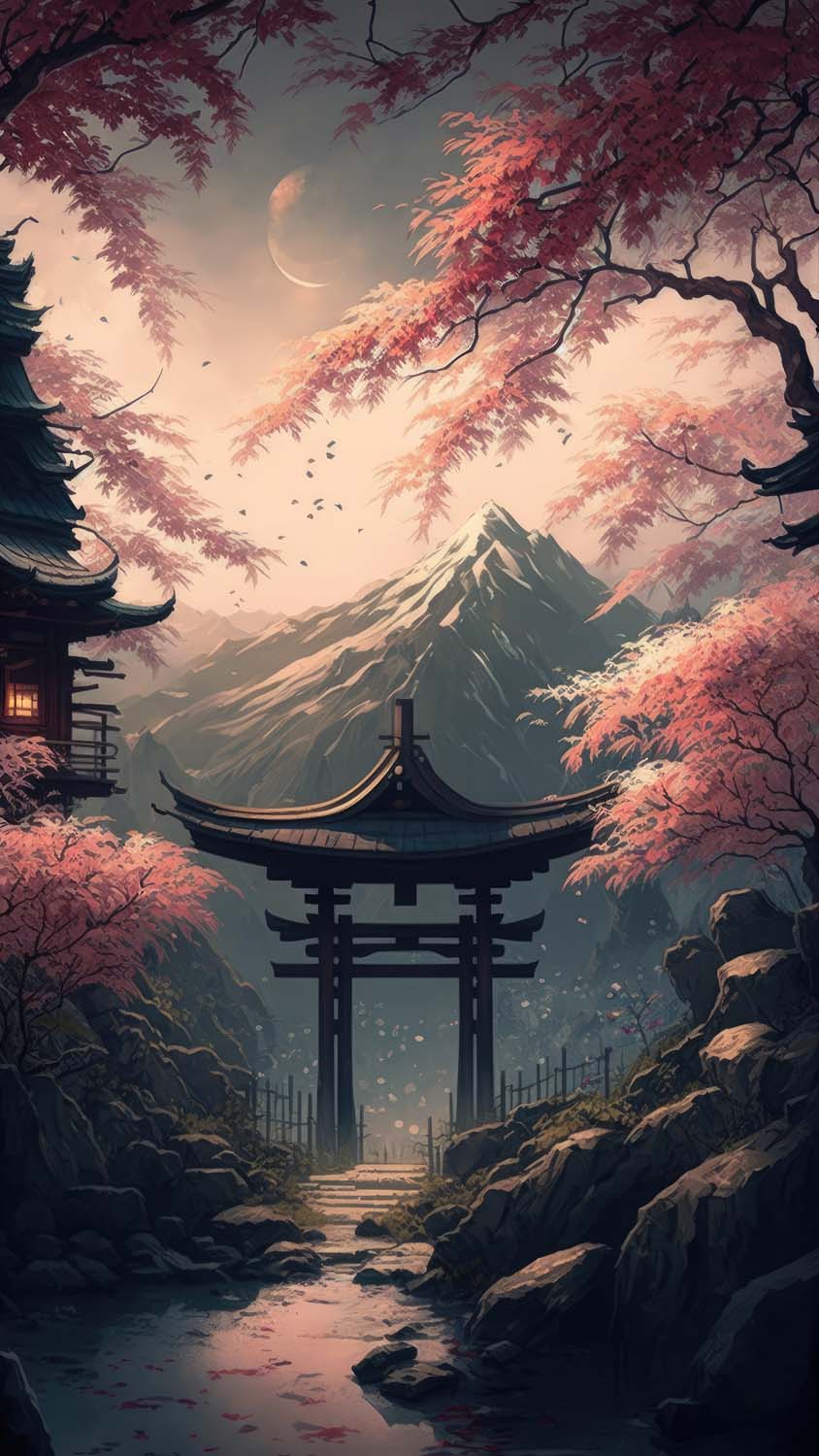 Torii and Cherry Blossom Trees iPhone Wallpaper HD