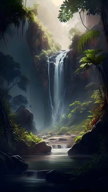 Waterfall Green Forest iPhone Wallpaper HD