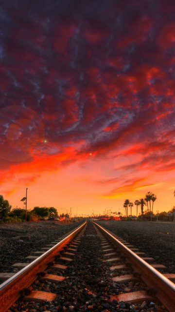 Cloudy Sunset Railroad iPhone Wallpaper HD