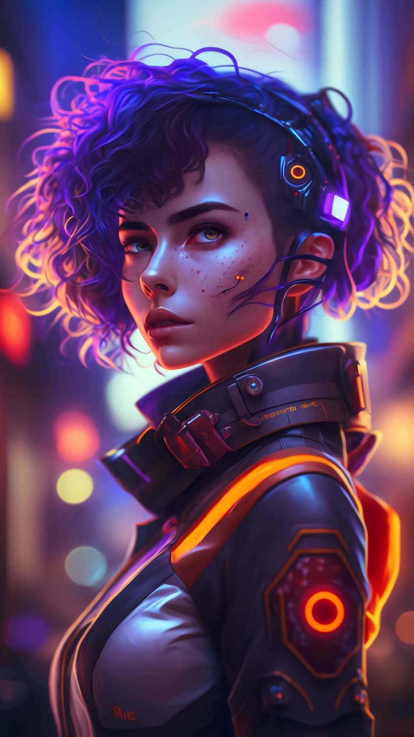 Premium Photo  A fictional portrait of a scifi cyberpunk girl against a  backdrop of neon lights