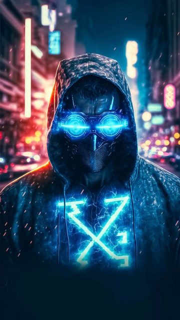 Cyberpunk Mask Hoodie Guy iPhone Wallpaper HD