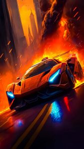 Hypercar came out of Fire iPhone Wallpaper HD