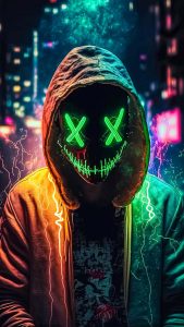Neon Powers Mask Hoodie iPhone Wallpaper HD
