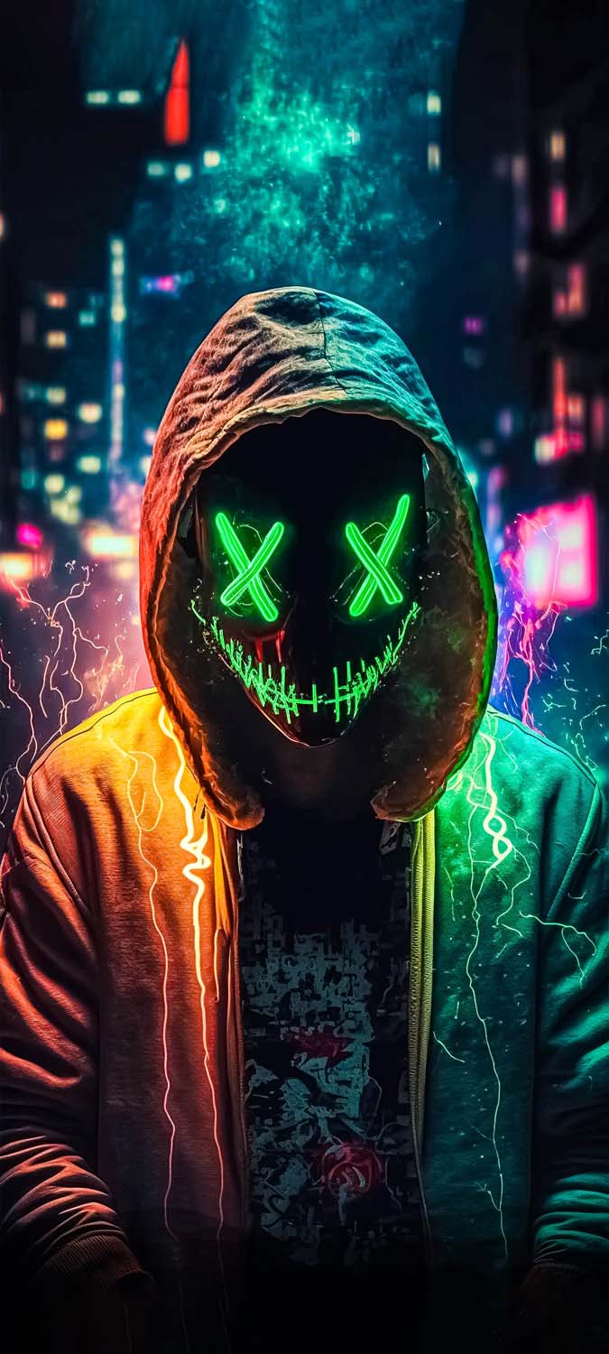 Neon Powers Mask Hoodie iPhone Wallpaper HD