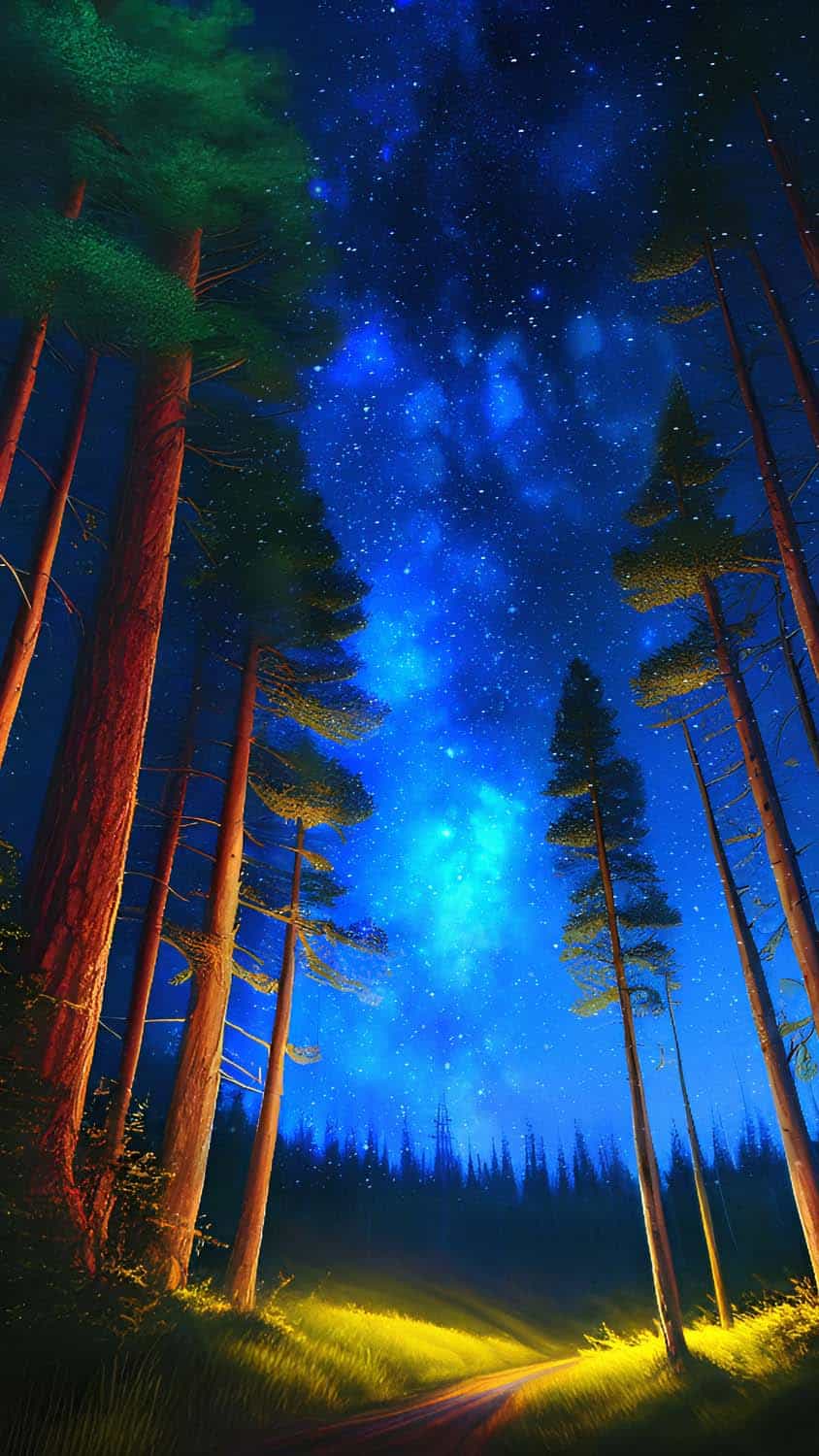 Night Forest Starry Sky iPhone Wallpaper HD